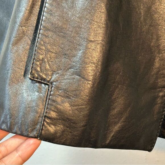 EXTE COLLEZIONE VERSACE WOMANS LEATHER JACKET BLAZER 42 US 6 BLACK ITALY CUT OUT - Picture 9 of 16